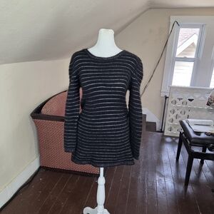 Isabel Marant Angora Blend Striped Longline Sweater Tunic Black Silver Size 3